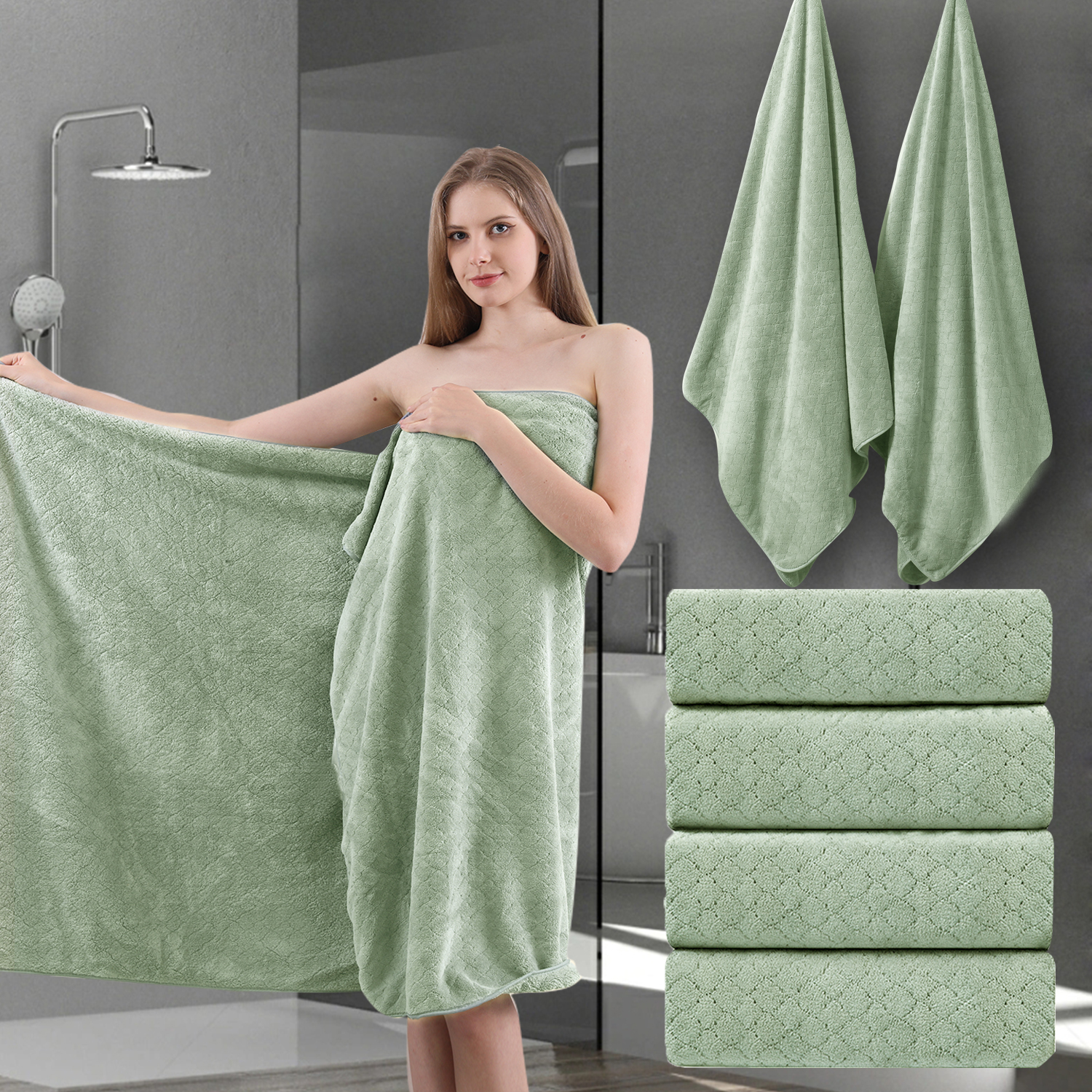 COVINA Home 4-Pack Bath Towel Set Microfiber Bathroom Towel Set Ultra Soft Plush Oversized Towels Adult Luxury Bath Sheet