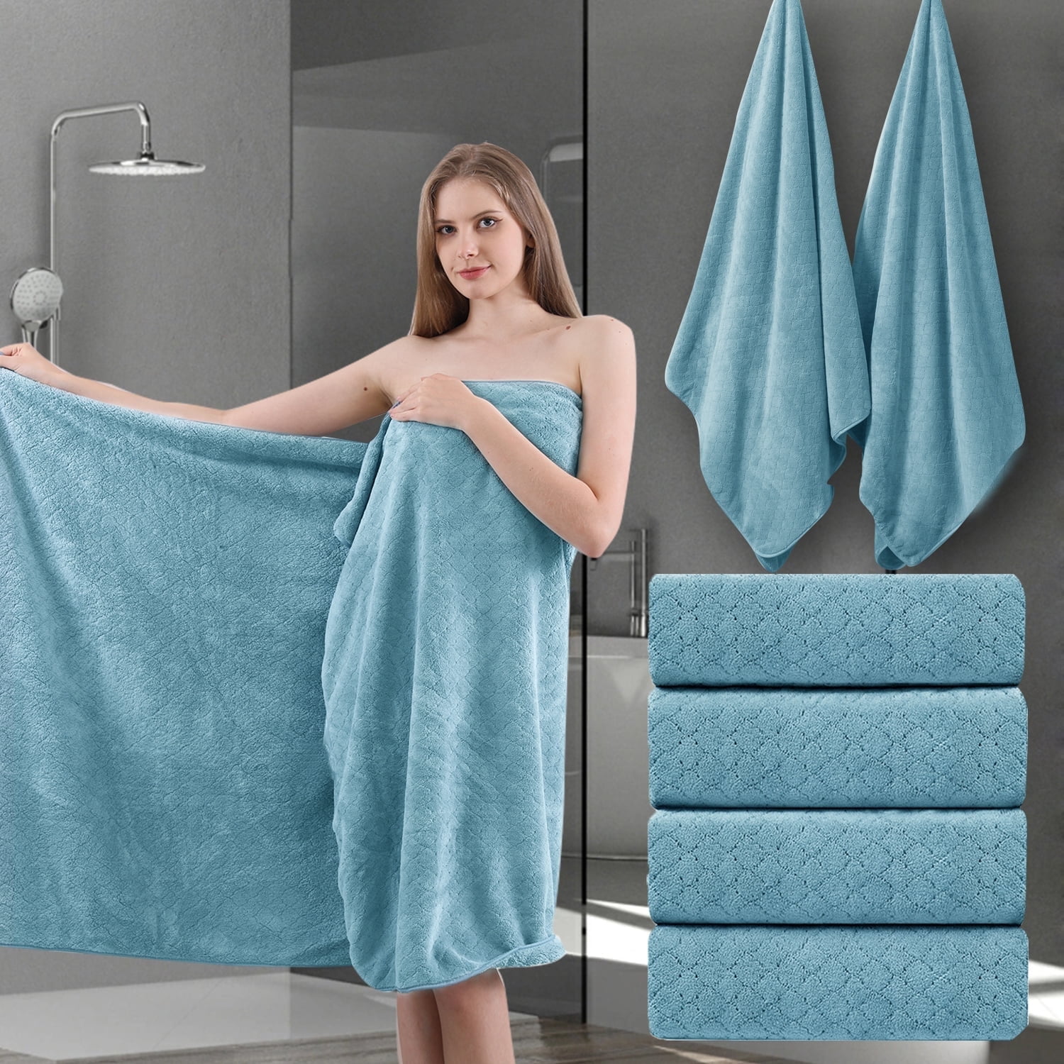 COVINA Home 4-Pack Bath Towel Set Microfiber Bathroom Towel Set Ultra Soft Plush Oversized Towels Adult Luxury Bath Sheet