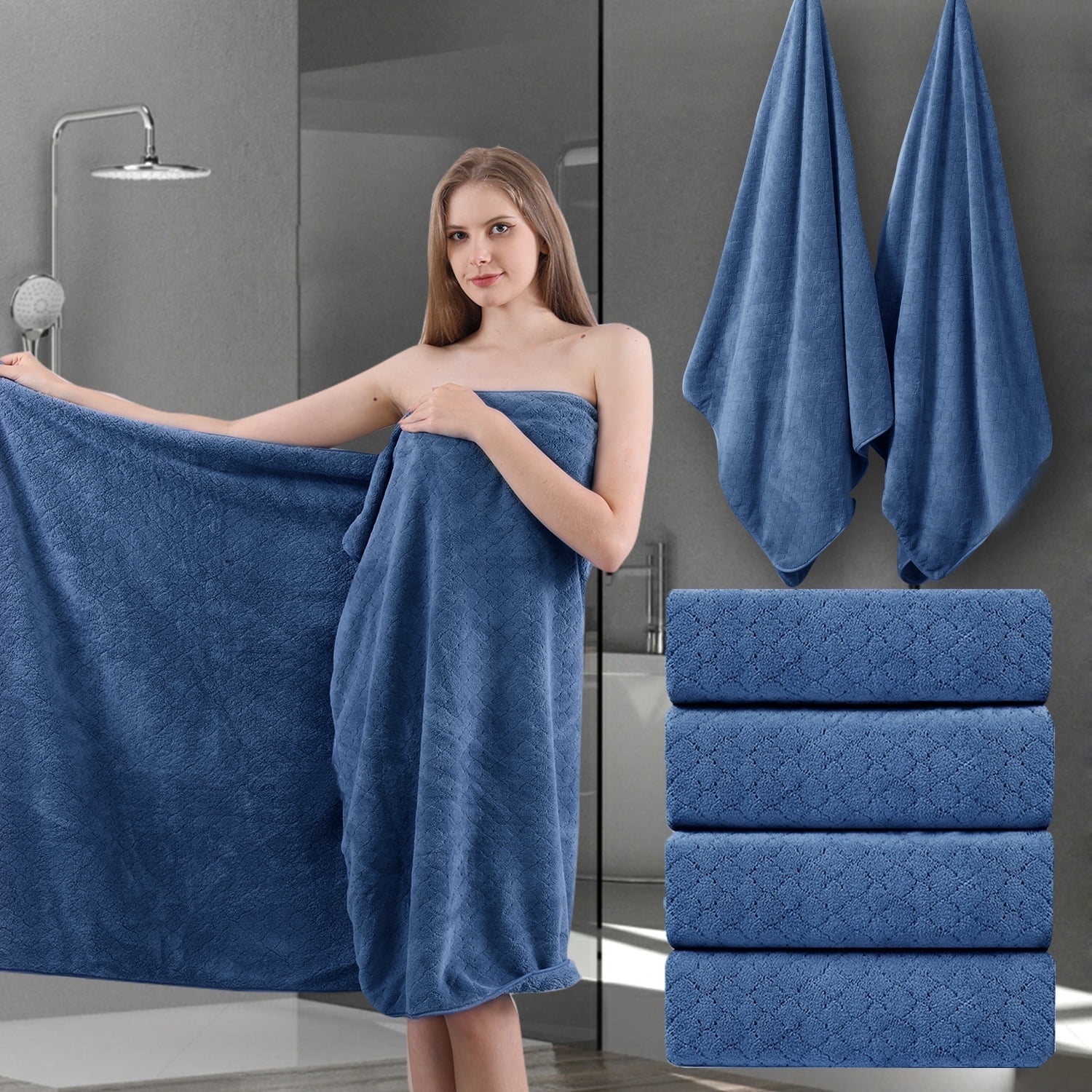 COVINA Home 4-Pack Bath Towel Set Microfiber Bathroom Towel Set Ultra Soft Plush Oversized Towels Adult Luxury Bath Sheet