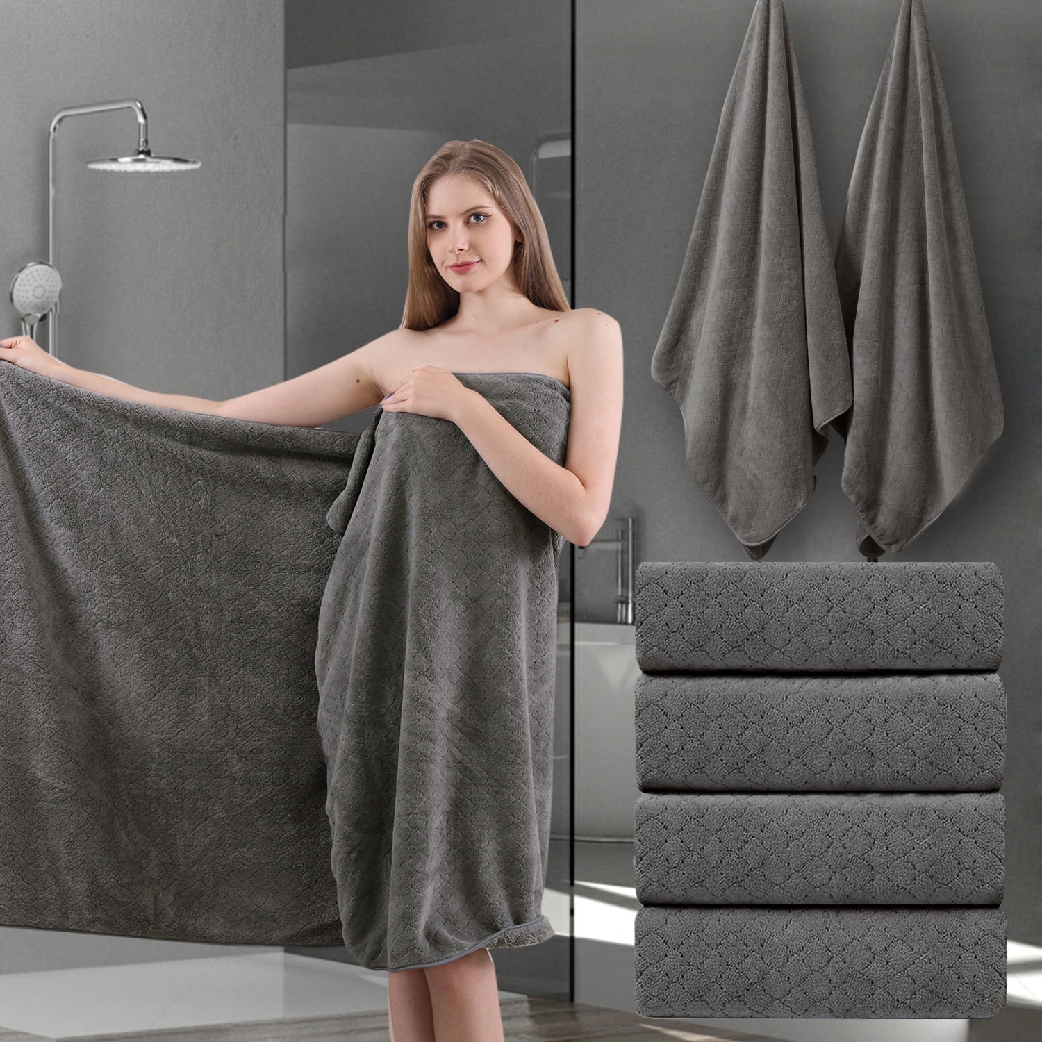 COVINA Home 4-Pack Bath Towel Set Microfiber Bathroom Towel Set Ultra Soft Plush Oversized Towels Adult Luxury Bath Sheet
