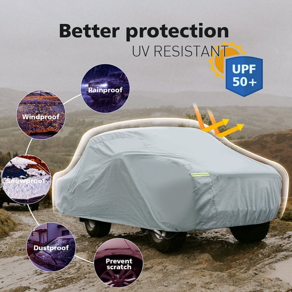 COVINTON Pickup Truck Car Cover Non-woven Waterproof Vehicle Covers With Anti-Theft Cord, All Weather Protection, Gray,Truck-L(213"x67"x61")