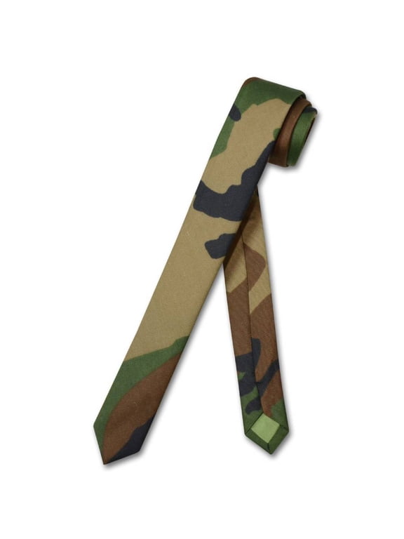 Men's Dark Green Army Camouflage NeckTie Military EXTRA Skinny 1.5" Tie