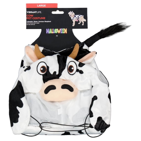 Vibrant Life Halloween Cow Costume for Dogs, Black and White, L