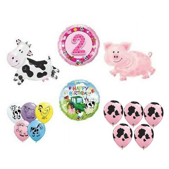 COW PIG Farm Barnyard Animals Tractor #2 2nd Girl 14 Mylar & Latex BALLOONS Set