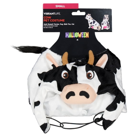 Vibrant Life Halloween Cow Costume for Dogs and Cats, Black and White, S