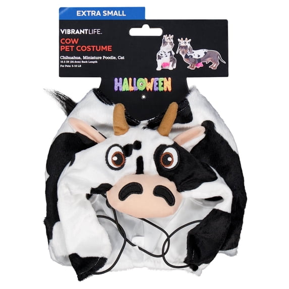 Vibrant Life Halloween Cow Costume for Dogs and Cats, Black and White, XS