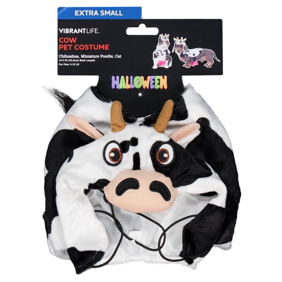 Vibrant Life Halloween Cow Costume for Dogs and Cats, Black and White, XS