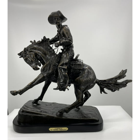 “COWBOY” American Bronze Handmade Sculpture by Frederic Remington mini size 9.75"H x 11.5"L x 5"W