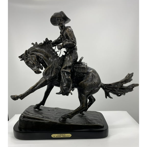 COWBOY American Bronze Handmade Sculpture by Frederic Remington mini size 9.75"H x 11.5"L x 5"W