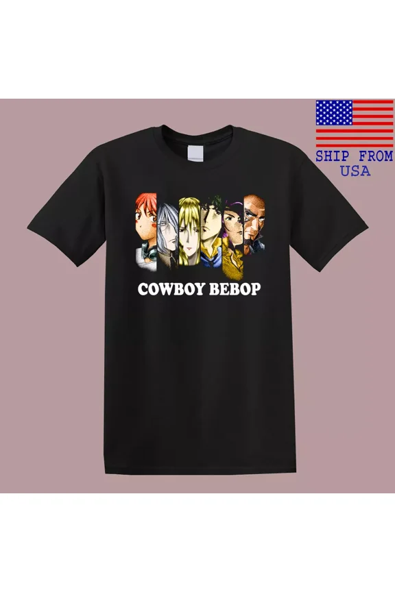 COWBOY BEBOP CAST Anime Cartoon Men's Black T-Shirt Size S-5XL
