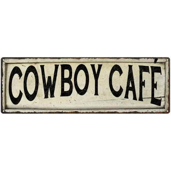 COWBOY CAFÉ Farmhouse Style Wood Look Sign Gift 6x18 Metal Decor 106180028131