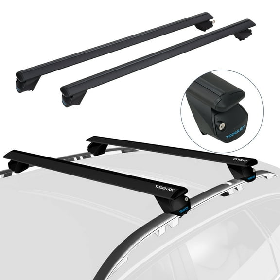 COWVIE 53" Pro Universal Roof Rack Cross Bars with keyed Locks Fully Assembled- Fit Raised Rails, Black