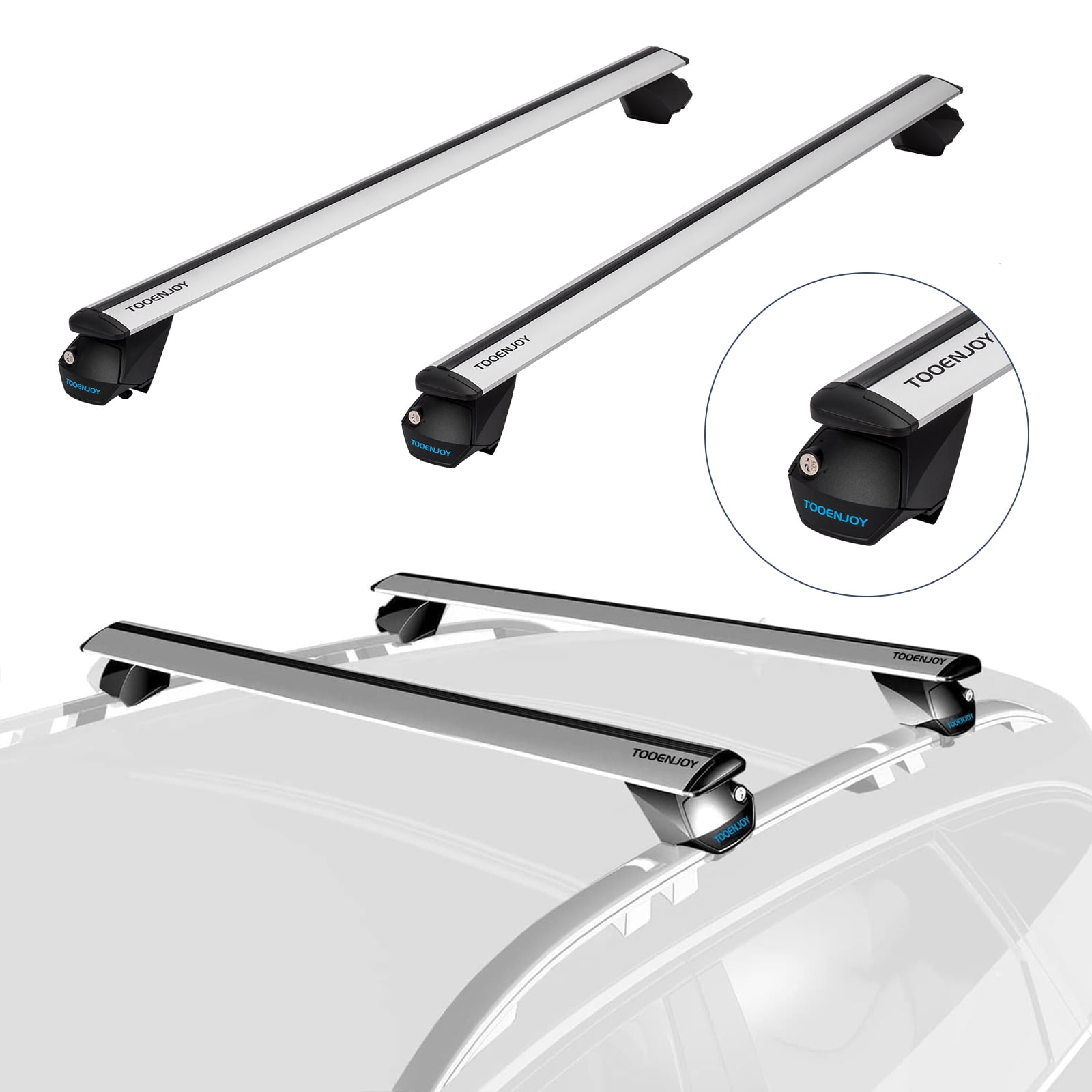 COWVIE 53" Pro Universal Roof Rack Cross Bars with keyed Locks Fully Assembled- Fit Raised Rails, Silver