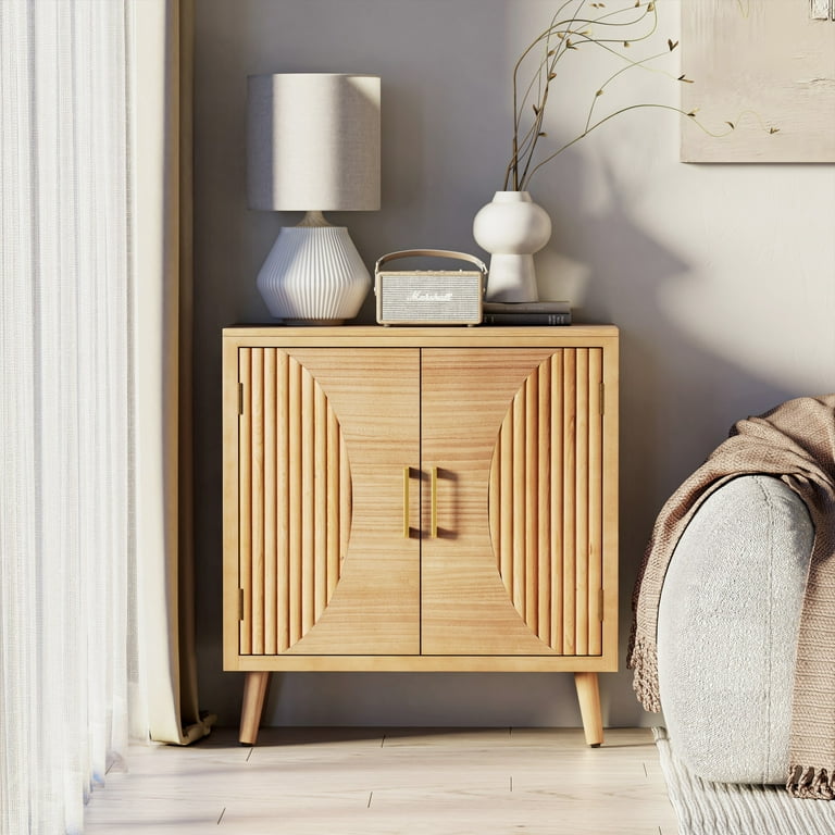 COZAYH 2 Door Accent Cabinet Modern with Handmade Wood Grain Almost Fully Assembled Farmhouse Accent Sideboard Clean Lined Silhouette Natural