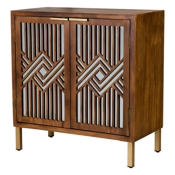 COZAYH 2 Door Modern Accent Cabinet Mirror Front Storage Sideboard with Metal Legs, Wood