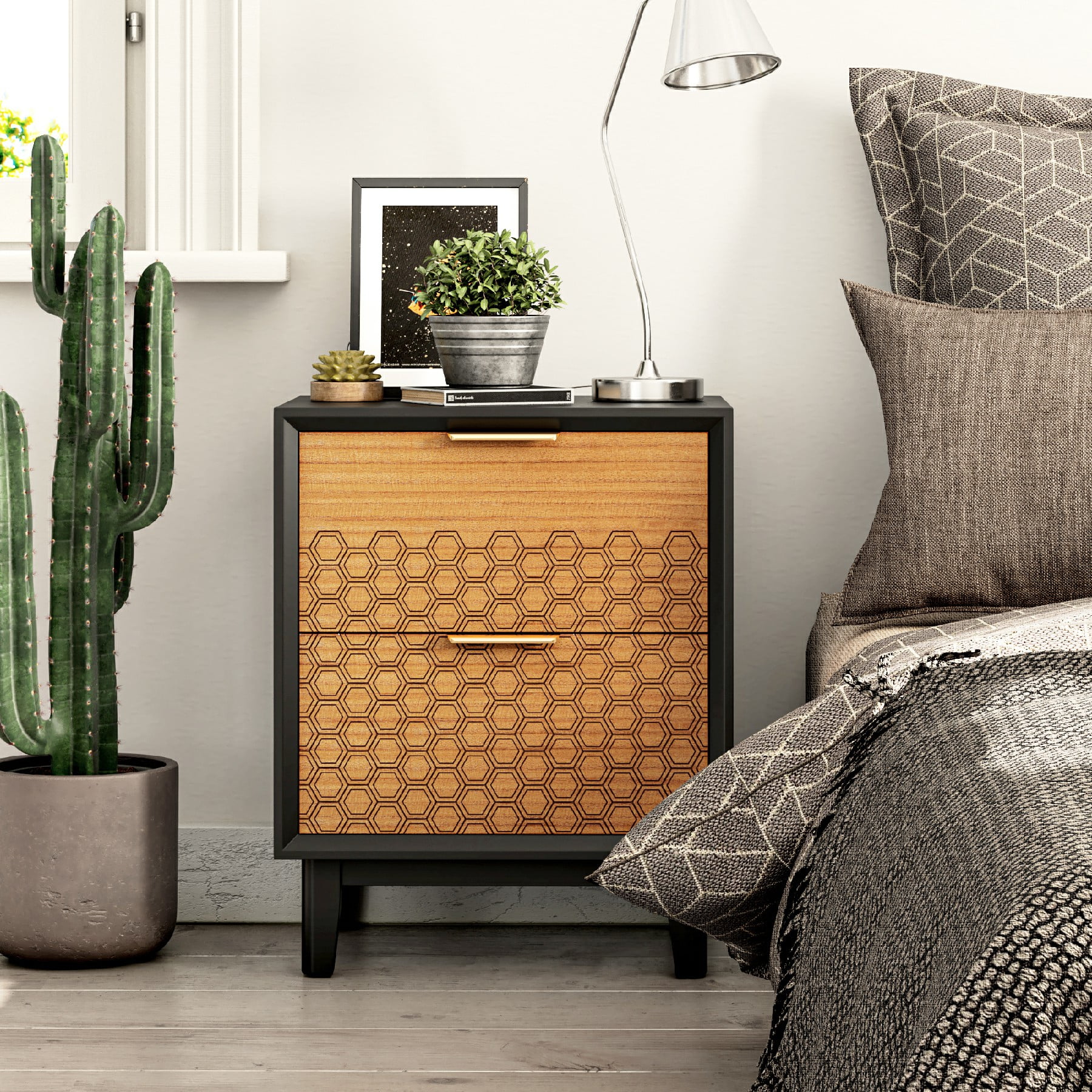 COZAYH 2Drawer Nightstands Farmhouse Storage Wood Bedside Table Fully