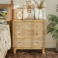 thumbnail image 1 of COZAYH 3-Drawer&nbsp;Farmhouse&nbsp;Dresser&nbsp;with Handicraft Wood Ring Motif, Fully Assembled Nightstand Wooden Finish for Boho, Mid-century, Rustic Style, Natural Wood, 1 of 10