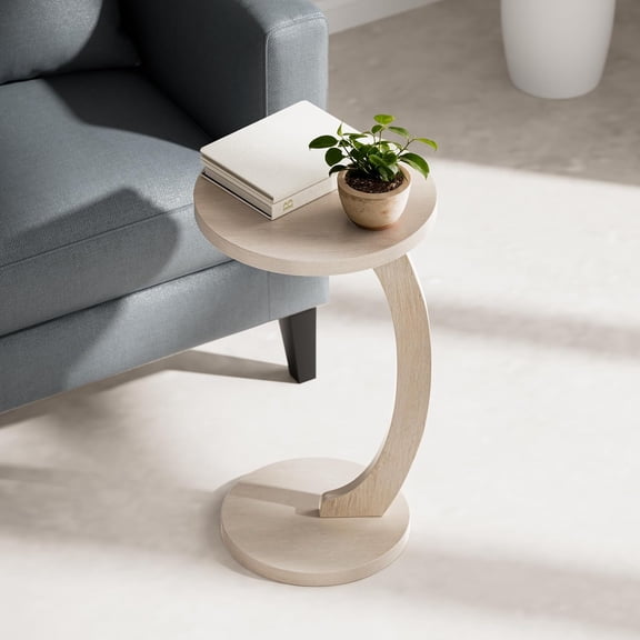 COZAYH C Shaped Round End Table for Couch Small Place, Space Saver Side Table for Sofa, Living Room, Bedside Area, Coffee and Eating Snack Tray, White