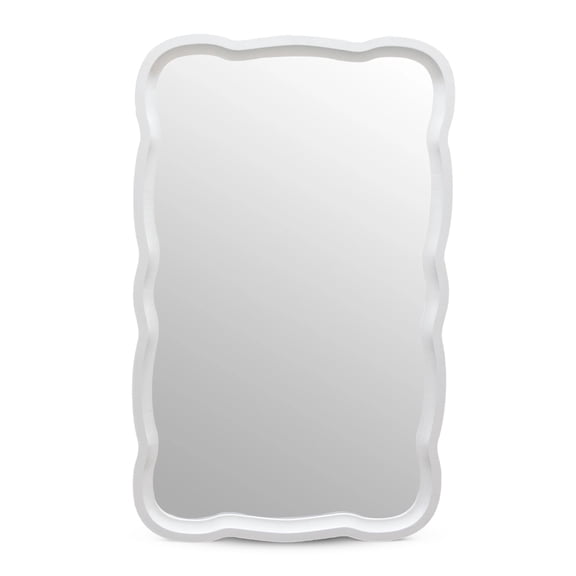 COZAYH Curved Wood Frame Accent Mirror, Modern Farmhouse Wall Decor, White