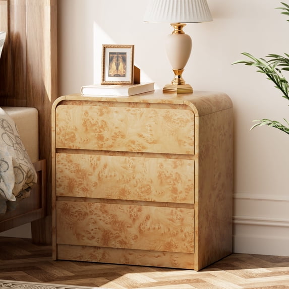 COZAYH Farmhouse 3 Drawer Wood Dresser with Rounded Edge, Bedroom Storage Cabinet, Mid Century Chest of Drawers, Burl Finish, Natural, Base, 23.62’’W*15.55’’D*25.2’’H, Medium