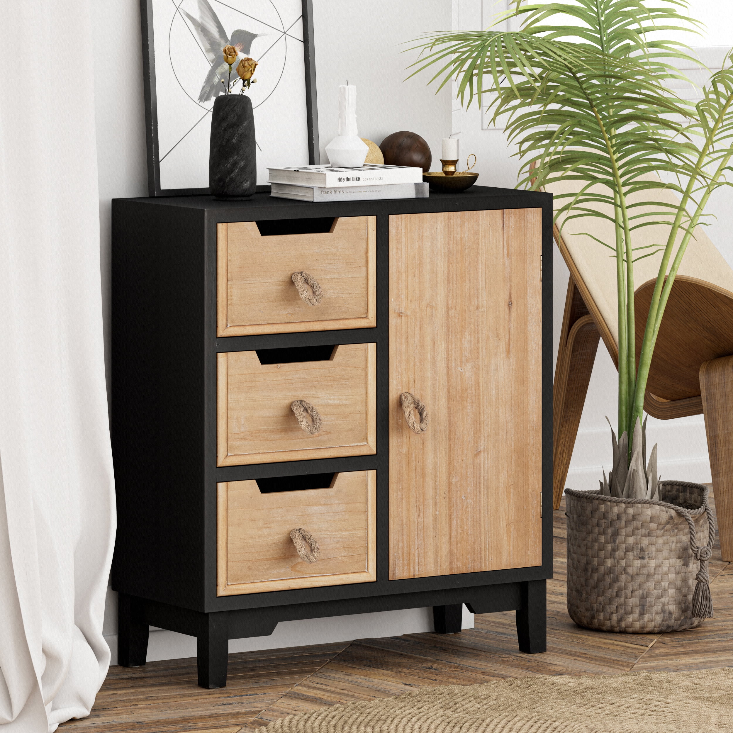 COZAYH Farmhouse 3 Drawers Dresser with 1 Door Boho Chest of