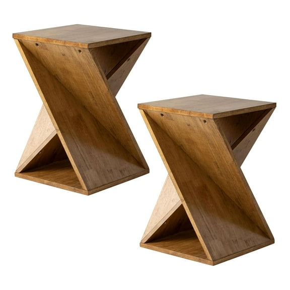 COZAYH Farmhouse End Table, Square Solid Pedestal Design, for Living Room, Brown, Set of 2