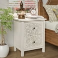 thumbnail image 1 of COZAYH Farmhouse Fully-Assembled Nightstand with 2-Drawer, Flower Motif End Table for Small Spaces, French Country, Modern, Distressed Finish, White-Washed, 1 of 9