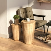 COZAYH Farmhouse Nesting Barrel Side Table, Rustic Space Saving Storage End Table Set with Removable Lid for Living Room, Bedroom, Dining Room, Natural Distressed Finish
