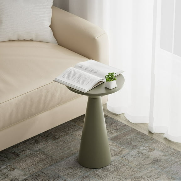 COZAYH Farmhouse Pedestal End Table Round Martini Table Wood Plant Stand Rustic Small Drink Table for Living Room, Bedroom, Sage Green