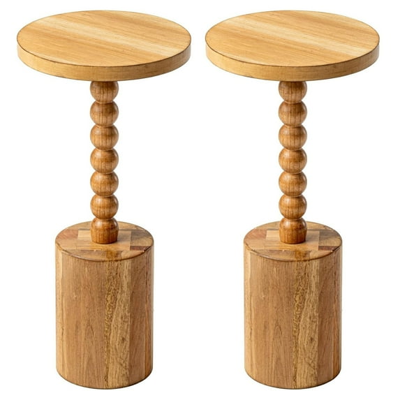 COZAYH Farmhouse Round Pedestal Side Table for Living Rooms & Bedrooms, Brown, Set of 2