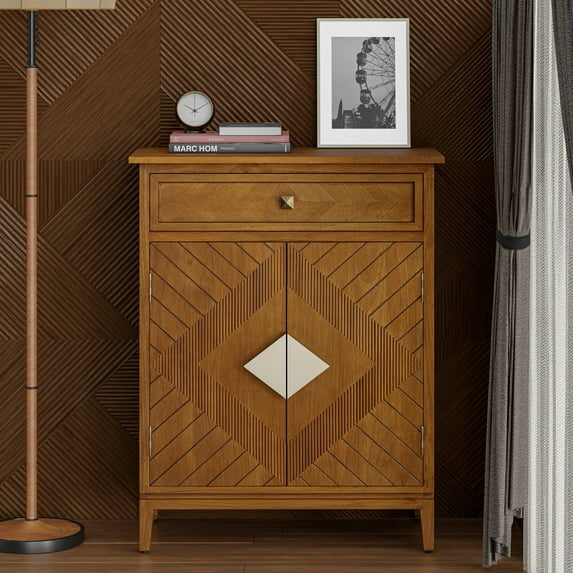 COZAYH Farmhouse Storage Cabinet Wood Sideboard Buffet Cabinet w/ 2-Door & 1 Drawer for Living Room