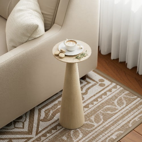 COZAYH Farmhouse Tall Pedestal End Table Small Solid Wood Martini Table Plant Stand Modern Round Drink Table for Small Space Living Room, Distressed Wood Grey