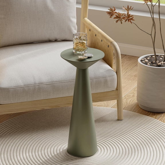 Hanyu Farmhouse Tall Pedestal End Table Small Solid Wood Martini Table Plant Stand Modern Round Drink Table for Small Space Living Room, Sage Green
