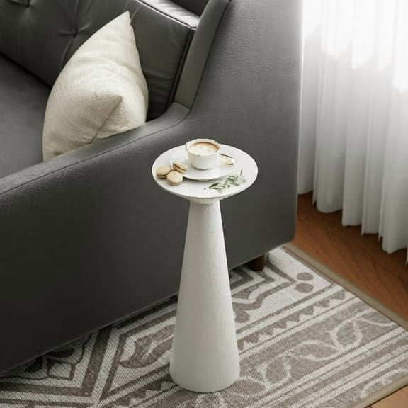 COZAYH Farmhouse Tall Pedestal End Table Small Solid Wood Martini Table Plant Stand Modern Round Drink Table for Small Space Living Room, White