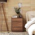 thumbnail image 1 of COZAYH Modern 3 Drawer Nightstand with Push-to-Open Drawers, Mid-Century Bedside Table with Raised Base for Bedroom, Oval Groove Panel Front, Dark Walnut Color, 1 of 8