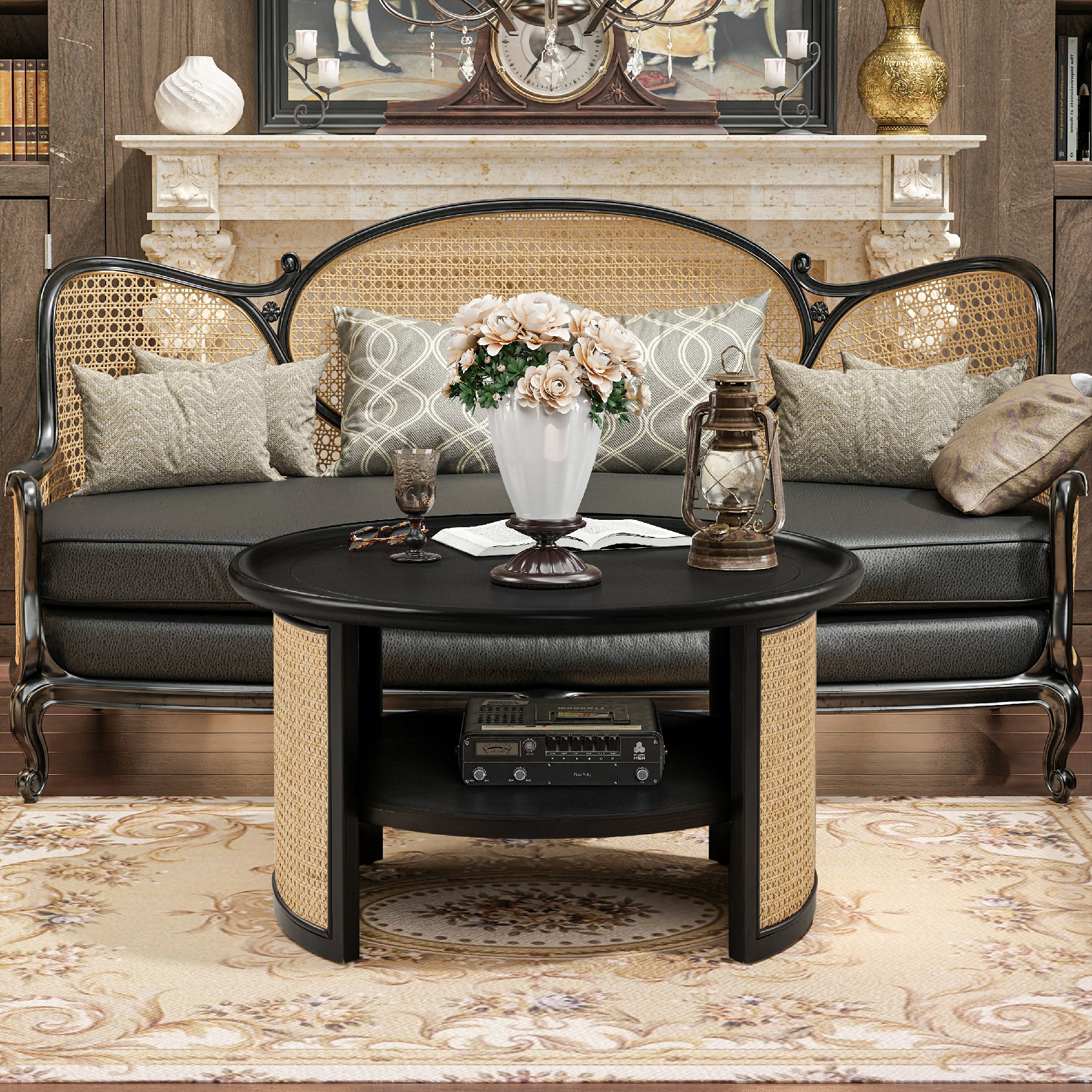 Convenience Concepts American Heritage Round Coffee Table with Shelf