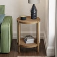 thumbnail image 1 of COZAYH Modern Farmhouse Round End Table with Solid Fir Wood Legs, Fluted White Panels Accent Side Table with Open Shelf for Living Room, Bedroom, Small Spaces, Bedside Table, White and Natural Wood, 1 of 8