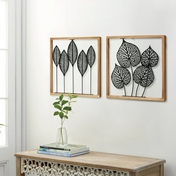 COZAYH Modern Wall Art Decor Set of 2, Metal Leaves Home Decorations