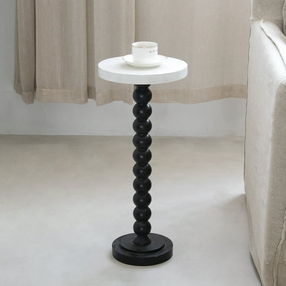COZAYH Pedestal Small End Table, Contemporary Side Table with Black Base and White Top