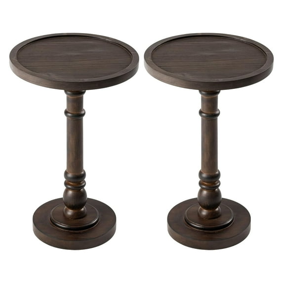 COZAYH Pedestal Tray Top End Table for Holding Drinks, Lamps, Plants, Dark Brown, Set of 2