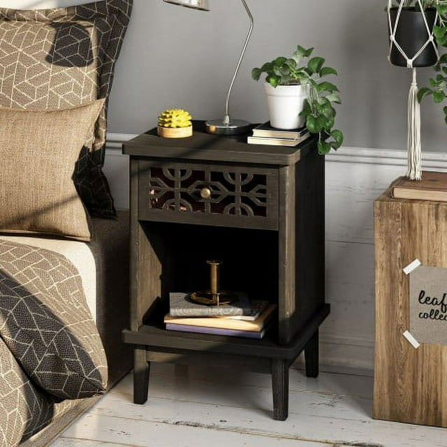 COZAYH Retro Rustic Nightstand Solid Fir End Table Side Table with Hand