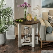COZAYH Round Wood End Tables with Storage, Rustic Farmhouse Accent Table with Distressed Wood Top, Circle Table for Living Room, 24Dx24Wx24H in