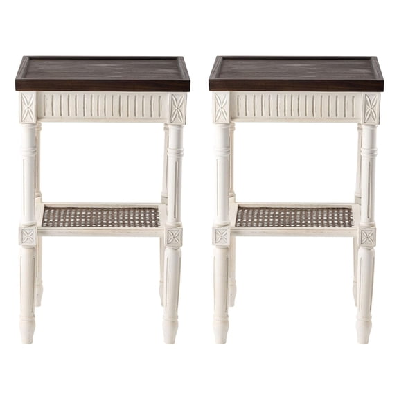 COZAYH Rustic Farmhouse Accent End Table, Wooden Square Tray Top, Brown & White