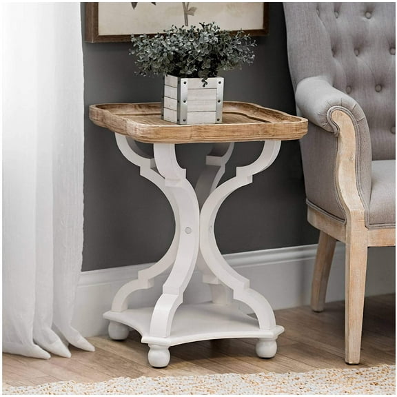 COZAYH Rustic Farmhouse Cottage Core Accent End Table, Natural Tray Top Side Table Nightstand for Family, Dining Room Living Room, Small Spaces, Handcrafted Finish, Modern, 19" L x 19" W x 25" H