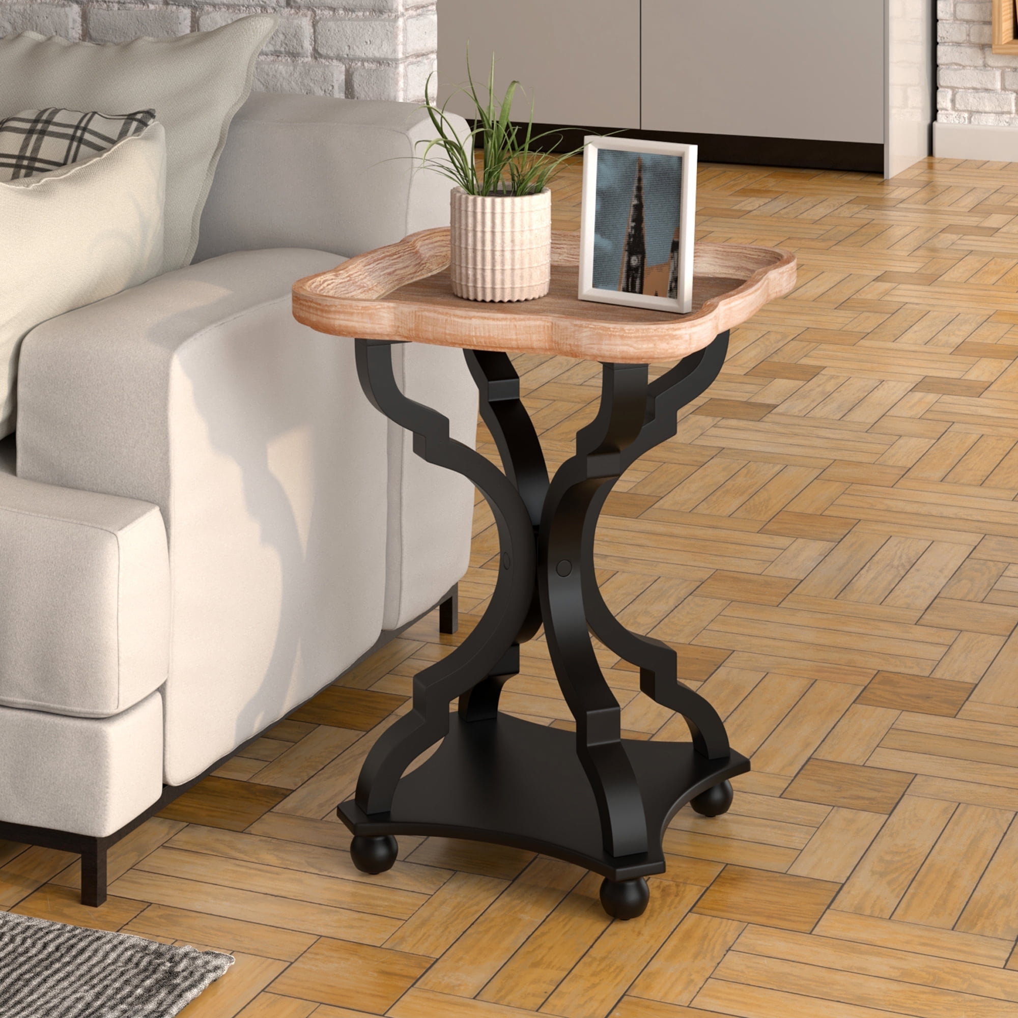 COZAYH Rustic Farmhouse Cottagecore Accent End Table, Natural Tray Top