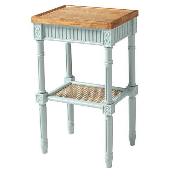 COZAYH Rustic Farmhouse Distressed Square End Table with Wooden Tray Top, Pale Mint Blue