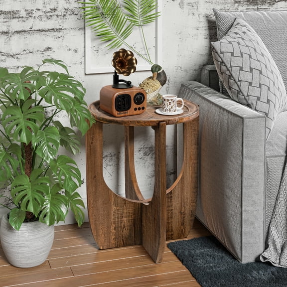 COZAYH Rustic Farmhouse End Table, French Country Accent Side Table for Family, Dinning or Living Room, Small Spaces, Modern, Round, Brown End Table