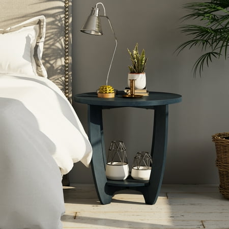 COZAYH Rustic Farmhouse End Table with Storage Shelf, French Country Accent Side Table, Round
