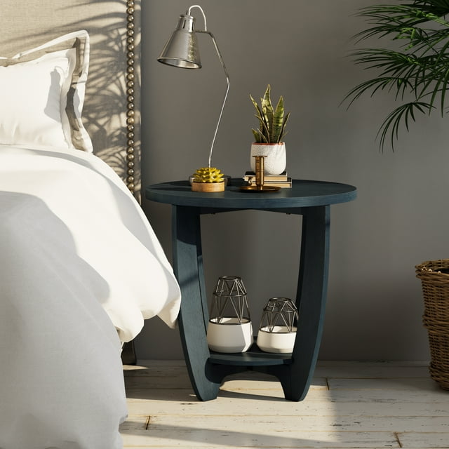 COZAYH Rustic Farmhouse End Table with Storage Shelf, French Country