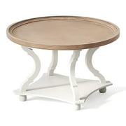 COZAYH Rustic Round Wood Coffee Table with Storage and Tray, White